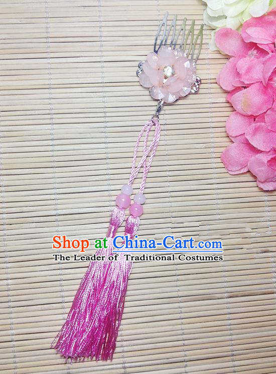Traditional Chinese Ancient Classical Hair Accessories Hanfu Cheongsam Hair Comb Bride Light Pink Tassel Hairpins for Women
