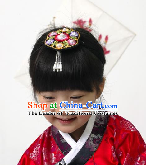 Traditional Korean Hair Accessories, Asian Korean Fashion Headwear Embroidered Hair Clasp for Kids
