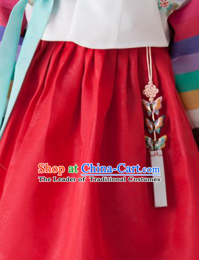Traditional Korean Accessories Embroidered Butterfly Waist Pendant, Asian Korean Fashion Wedding Tassel Waist Decorations for Kids