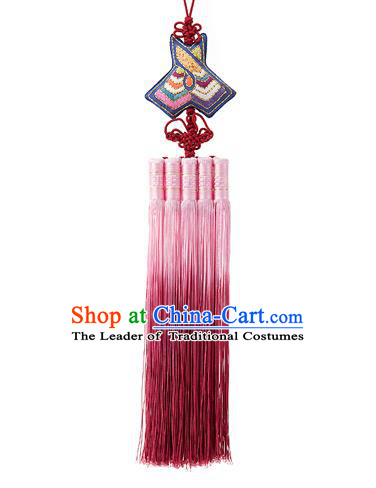 Traditional Korean Accessories Embroidered Waist Pendant, Asian Korean Fashion Wedding Pink Tassel Waist Decorations for Women