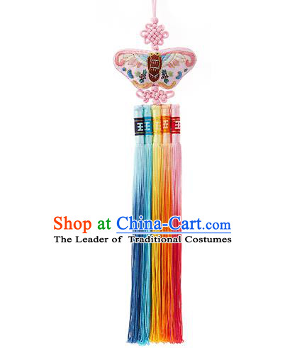 Traditional Korean Accessories Embroidered Butterfly Waist Pendant, Asian Korean Fashion Wedding Tassel Waist Decorations for Women
