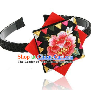 Traditional Korean Hair Accessories Embroidered Hair Clasp, Asian Korean Fashion Wedding Black Headband for Kids