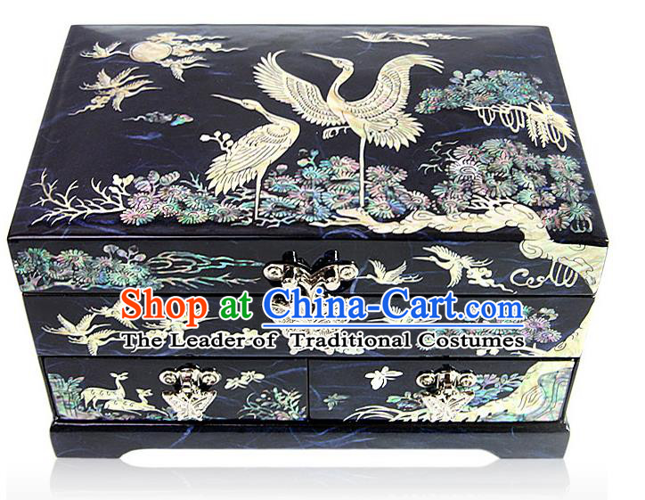 Traditional Korean Craft Handmade Blue Shell Cosmetic Container, Asian Korean Wedding Jewellery Box for Women