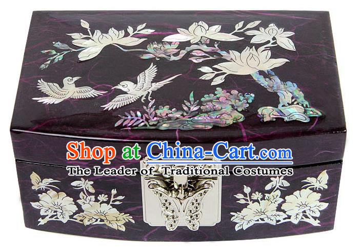 Traditional Korean Craft Handmade Printing Purple Shell Cosmetic Container, Asian Korean Wedding Jewellery Box for Women