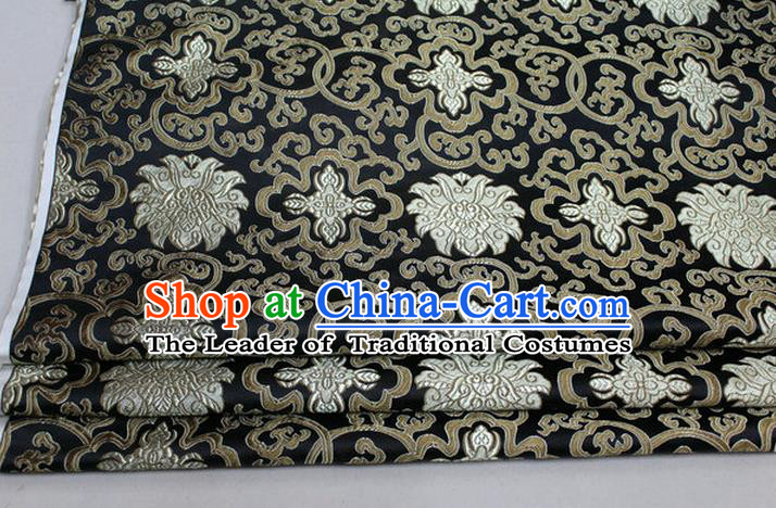 Chinese Traditional Royal Palace Rich Flowers Pattern Black Brocade Cheongsam Fabric, Chinese Ancient Costume Satin Hanfu Tang Suit Material