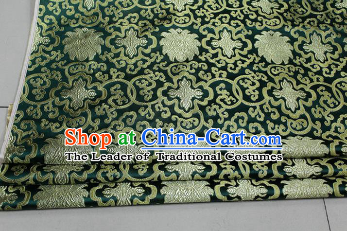 Chinese Traditional Royal Palace Golden Rich Flowers Pattern Deep Green Brocade Cheongsam Fabric, Chinese Ancient Costume Satin Hanfu Tang Suit Material