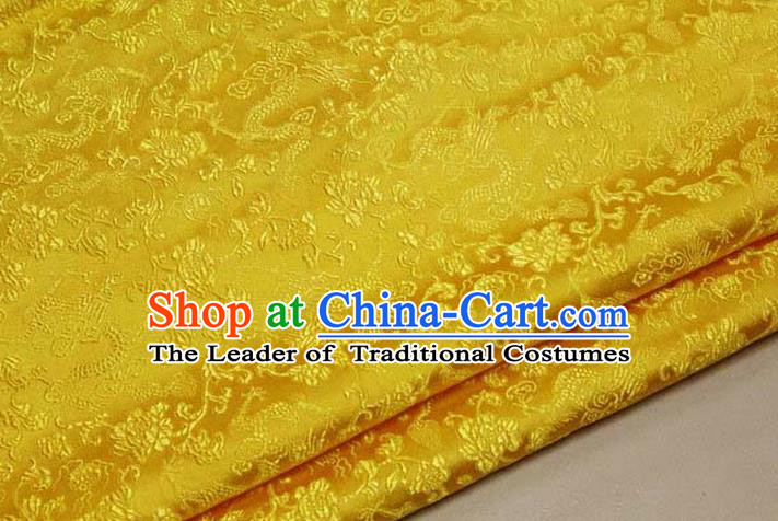 Chinese Traditional Royal Palace Dragons Pattern Tang Suit Yellow Brocade Fabric, Chinese Ancient Costume Satin Hanfu Mongolian Robe Material