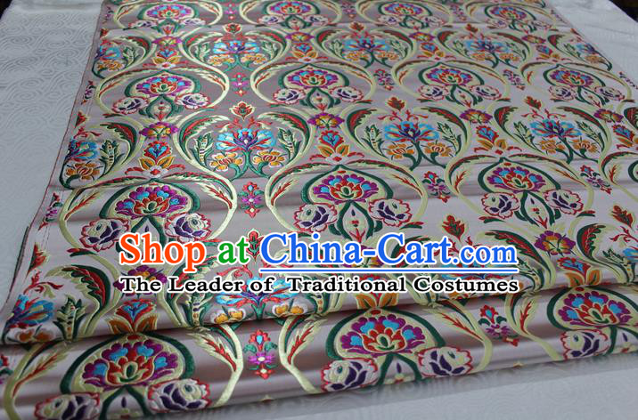 Chinese Traditional Royal Palace Flowers Pattern Beige Nanjing Brocade Mongolian Robe Fabric, Chinese Ancient Costume Satin Hanfu Tang Suit Material