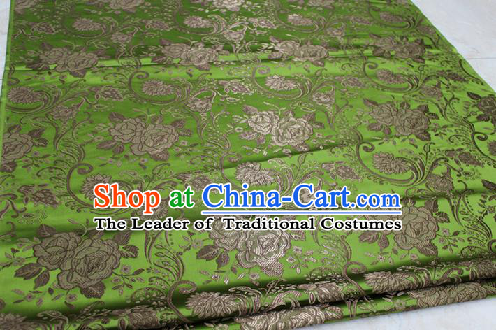 Chinese Traditional Royal Palace Rose Pattern Green Brocade Mongolian Robe Fabric, Chinese Ancient Costume Satin Hanfu Tang Suit Material