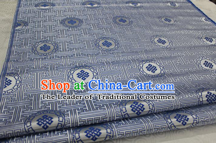Chinese Traditional Ancient Costume Palace Blue Pattern Mongolian Robe White Brocade Tang Suit Fabric Hanfu Material