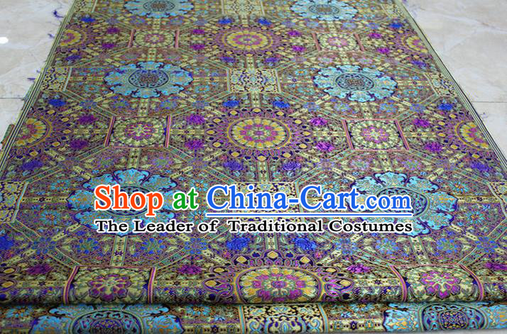 Chinese Traditional Ancient Costume Palace Flowers Pattern Tibetan Robe Blue Brocade Tang Suit Fabric Hanfu Material