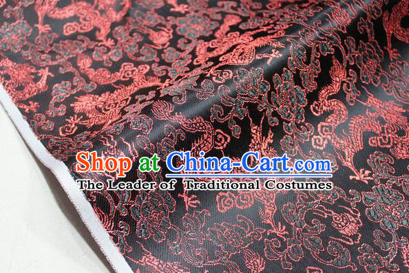 Chinese Traditional Ancient Costume Palace Dragons Pattern Mongolian Robe Black Brocade Tang Suit Fabric Hanfu Material