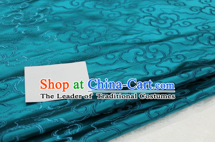 Chinese Traditional Ancient Costume Palace Auspicious Clouds Pattern Cheongsam Mongolian Robe Peacock Blue Brocade Tang Suit Fabric Hanfu Material