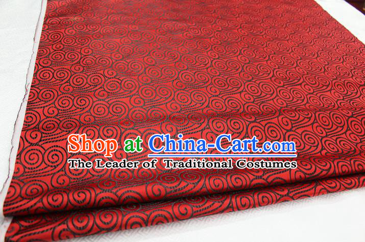 Chinese Traditional Palace Black Auspicious Clouds Pattern Tang Suit Mongolian Robe Red Brocade Fabric, Chinese Ancient Costume Hanfu Material