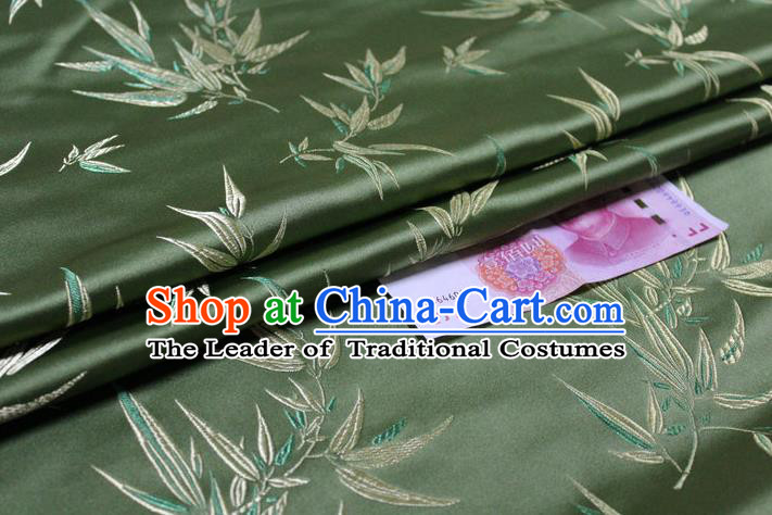Chinese Traditional Palace Bamboo Pattern Tang Suit Cheongsam Green Brocade Fabric, Chinese Ancient Costume Hanfu Material