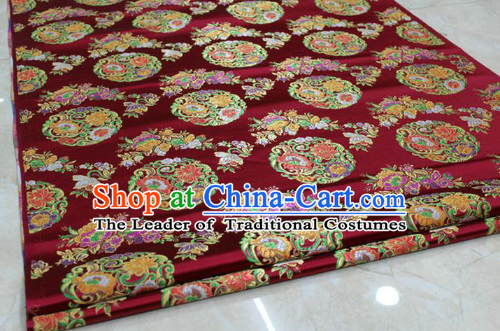 Chinese Traditional Ancient Costume Palace Round Peony Pattern Mongolian Robe Wine Red Nanjing Brocade Tang Suit Fabric Hanfu Material
