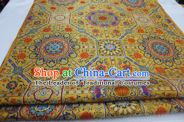 Chinese Traditional Ancient Costume Palace Pattern Mongolian Robe Yellow Brocade Tang Suit Fabric Hanfu Material