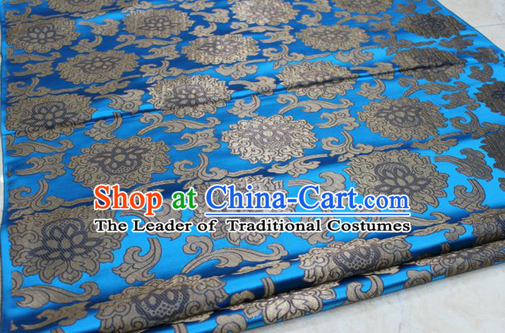 Chinese Traditional Ancient Costume Palace Lotus Pattern Mongolian Robe Blue Brocade Tang Suit Fabric Hanfu Material