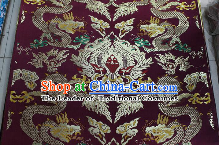 Chinese Traditional Ancient Costume Palace Dragons Pattern Mandarin Jacket Tibetan Robe Purple Brocade Tang Suit Fabric Hanfu Material
