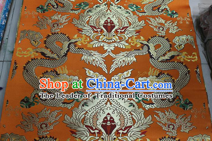 Chinese Traditional Ancient Costume Palace Dragons Pattern Mandarin Jacket Tibetan Robe Orange Brocade Tang Suit Fabric Hanfu Material