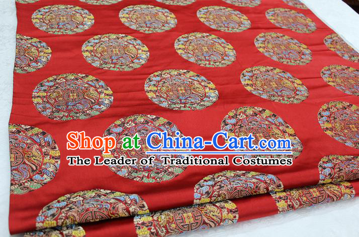 Chinese Traditional Ancient Costume Palace Round Dragons Pattern Mongolian Robe Cheongsam Red Brocade Tang Suit Fabric Hanfu Material