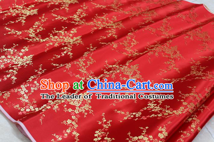 Chinese Traditional Ancient Costume Palace Wintersweet Pattern Cheongsam Red Brocade Tang Suit Satin Fabric Hanfu Material