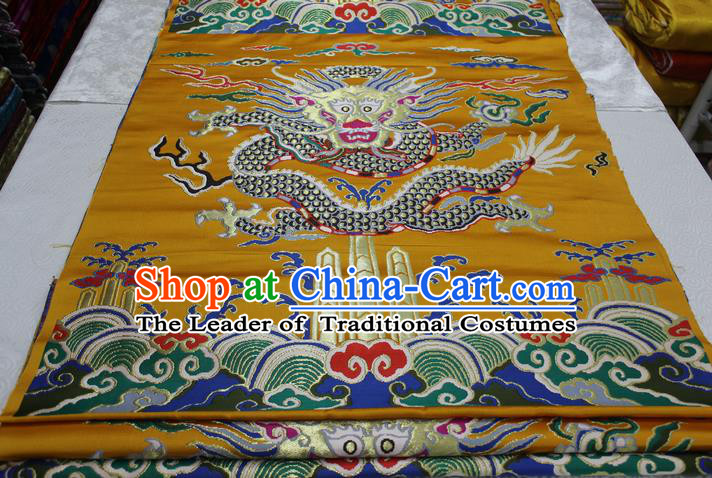 Chinese Traditional Ancient Costume Palace Dragon Pattern Xiuhe Suit Yellow Brocade Mongolian Robe Satin Fabric Hanfu Material