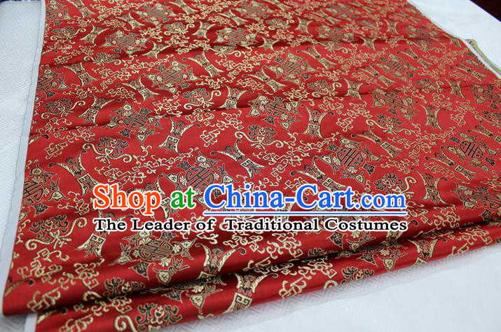 Chinese Traditional Ancient Costume Palace Pattern Cheongsam Red Nanjing Brocade Xiuhe Suit Satin Fabric Hanfu Material
