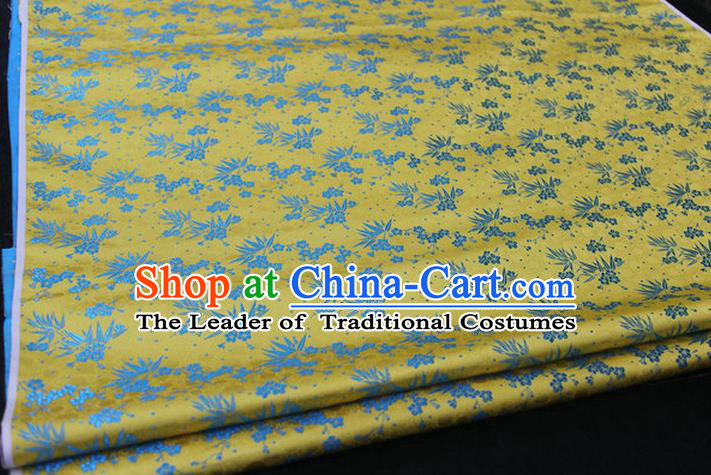 Chinese Traditional Ancient Costume Palace Bamboo Pattern Cheongsam Yellow Brocade Xiuhe Suit Satin Fabric Hanfu Material