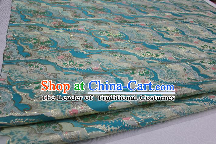 Chinese Traditional Ancient Costume Palace Pattern Kimono Cheongsam Blue Brocade Tang Suit Satin Fabric Hanfu Material