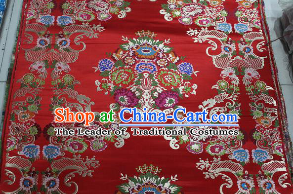 Chinese Traditional Ancient Costume Palace Pattern Red Brocade Tang Suit Satin Cheongsam Fabric Hanfu Material