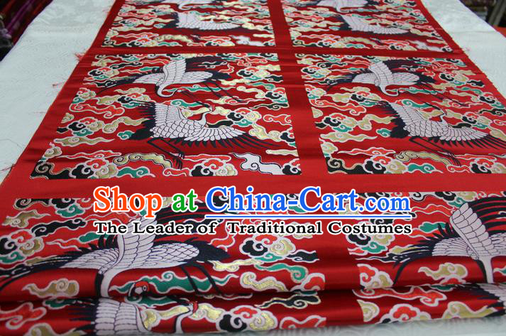 Chinese Traditional Ancient Costume Mandarin Square Palace Crane Pattern Red Brocade Tang Suit Satin Cheongsam Fabric Hanfu Material