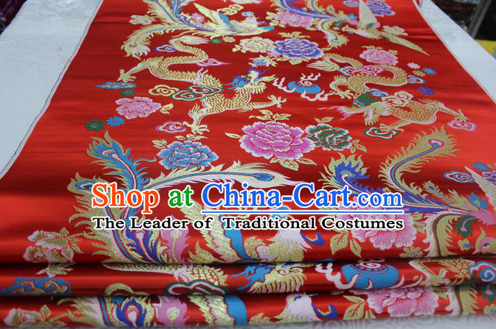 Chinese Traditional Ancient Costume Royal Palace Phoenix Peony Pattern Tang Suit Xiuhe Suit Red Brocade Satin Fabric Hanfu Material