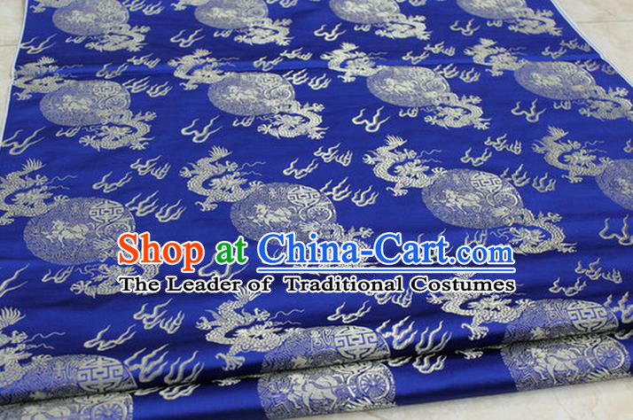 Chinese Traditional Ancient Costume Royal Palace Fire Dragon Pattern Tang Suit Mongolian Robe Blue Brocade Satin Fabric Hanfu Material