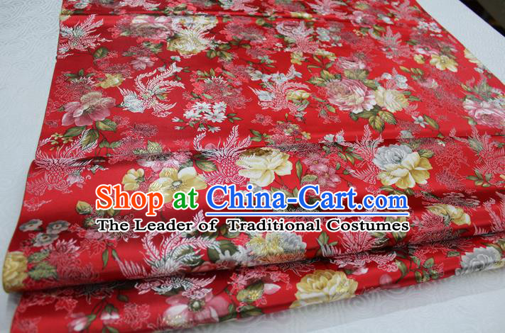 Chinese Traditional Ancient Costume Royal Phoenix Pattern Tang Suit Wedding Dress Red Brocade Satin Fabric Hanfu Material