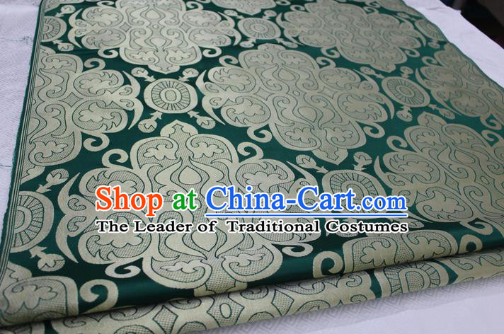 Chinese Traditional Ancient Costume Royal Palace Pattern Mongolian Robe Green Brocade Satin Fabric Hanfu Material