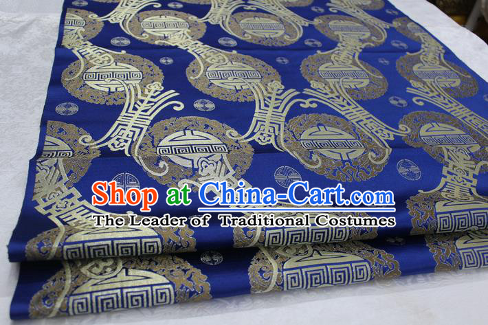 Chinese Traditional Ancient Costume Royal Palace Pattern Mongolian Robe Royalblue Brocade Satin Fabric Hanfu Material