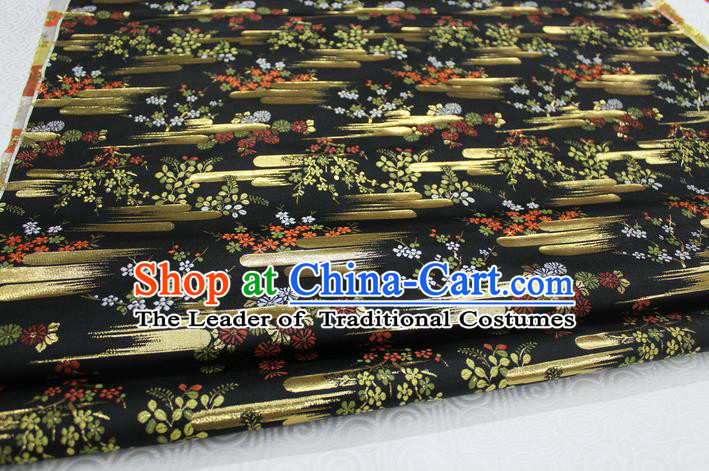 Chinese Traditional Ancient Costume Kimono Black Brocade Palace Pattern Cheongsam Satin Fabric Hanfu Material