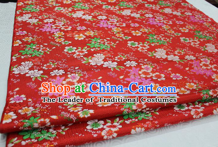 Chinese Traditional Ancient Costume Cheongsam Red Brocade Palace Flowers Pattern Kimono Satin Fabric Hanfu Material