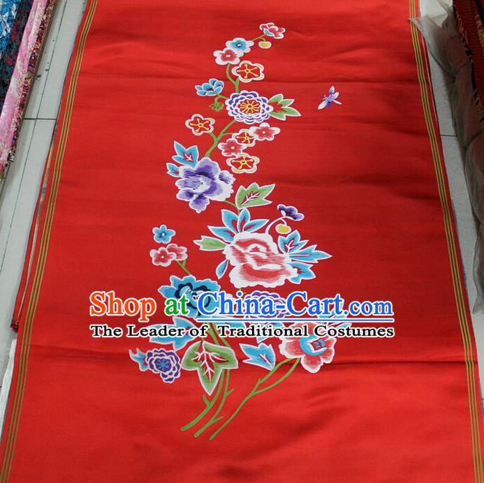 Chinese Traditional Ancient Costume Wedding Dress Cheongsam Red Brocade Palace Peony Pattern Xiuhe Suit Satin Fabric Hanfu Material