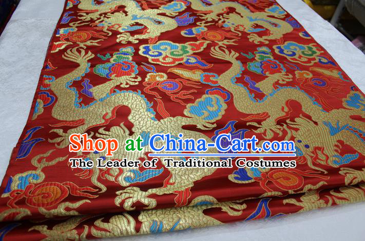 Chinese Traditional Clothing Palace Dragons Pattern Cheongsam Red Brocade Ancient Costume Tang Suit Satin Fabric Hanfu Material