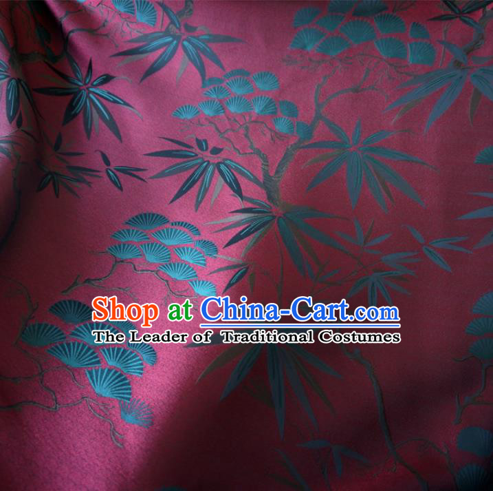 Chinese Traditional Clothing Royal Court Pine Bamboo Pattern Tang Suit Wine Red Brocade Ancient Costume Cheongsam Satin Fabric Hanfu Material