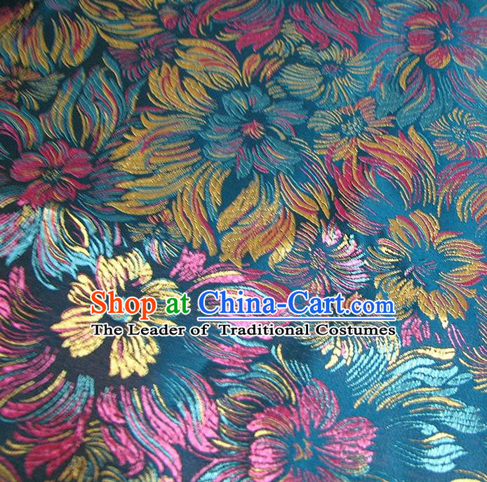 Chinese Traditional Royal Court Flowers Pattern Blue Brocade Ancient Costume Tang Suit Cheongsam Bourette Fabric Hanfu Material