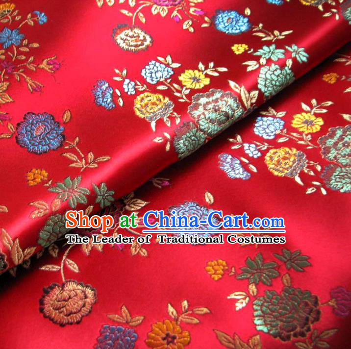 Chinese Traditional Royal Court Flowers Pattern Red Brocade Ancient Costume Tang Suit Cheongsam Bourette Fabric Hanfu Material