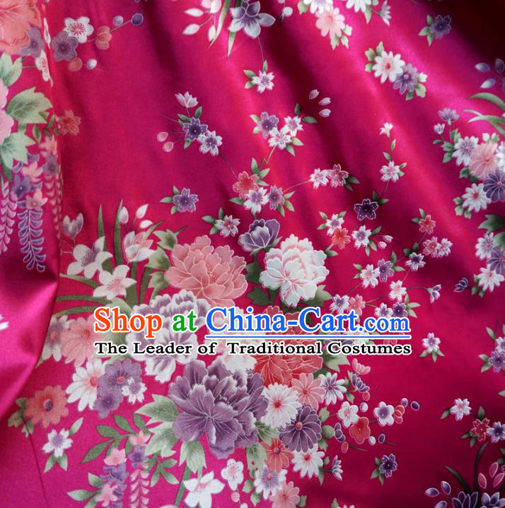 Chinese Traditional Royal Court Printing Flowers Pattern Rosy Brocade Xiuhe Suit Fabric Ancient Costume Tang Suit Cheongsam Hanfu Material