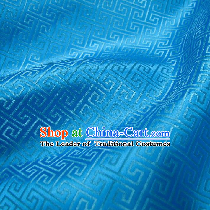 Chinese Traditional Royal Palace Pattern Design Blue Brocade Xiuhe Suit Fabric Ancient Costume Tang Suit Cheongsam Hanfu Material