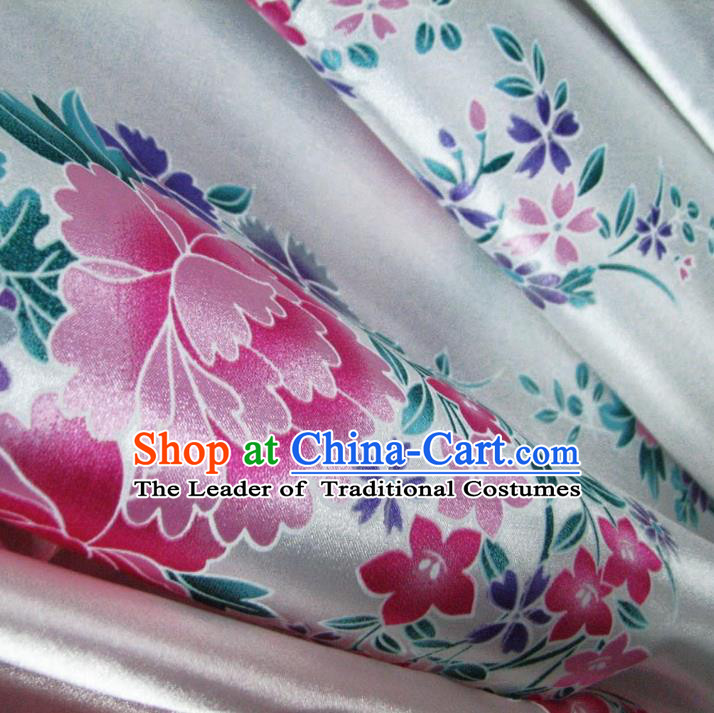 Chinese Traditional Royal Palace Peony Pattern Design White Brocade Fabric Ancient Costume Tang Suit Cheongsam Hanfu Material
