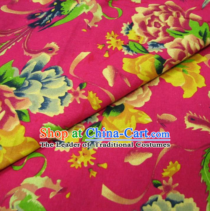 Chinese Traditional Palace Phoenix Peony Pattern Hanfu Rosy Cotton Fabric Ancient Costume Tang Suit Cheongsam Material