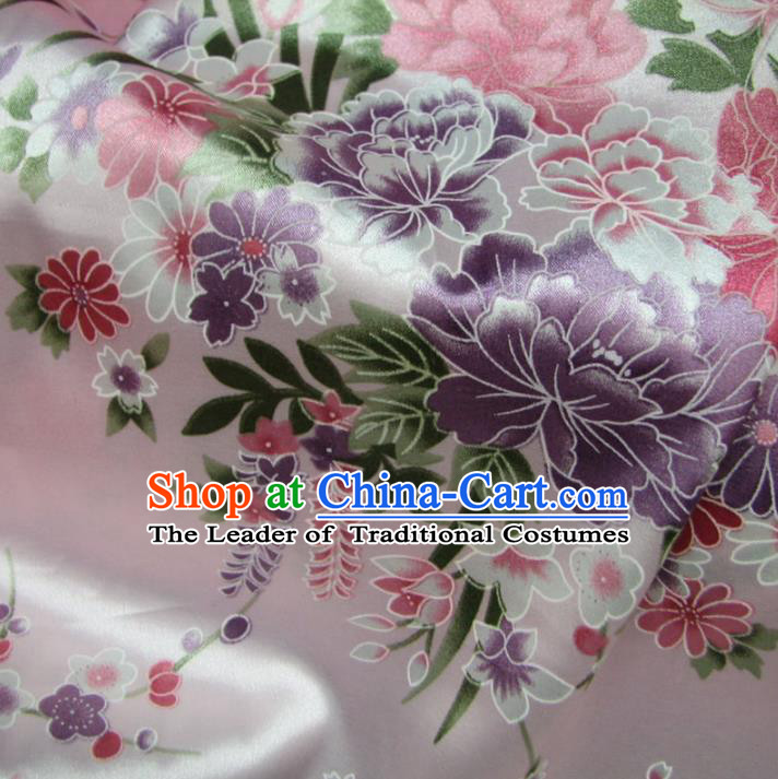 Chinese Traditional Palace Printing Peony Hanfu Pink Brocade Fabric Ancient Costume Tang Suit Cheongsam Material