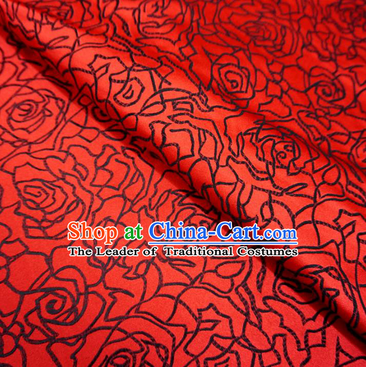 Chinese Traditional Palace Rose Pattern Hanfu Red Brocade Fabric Ancient Costume Tang Suit Cheongsam Material